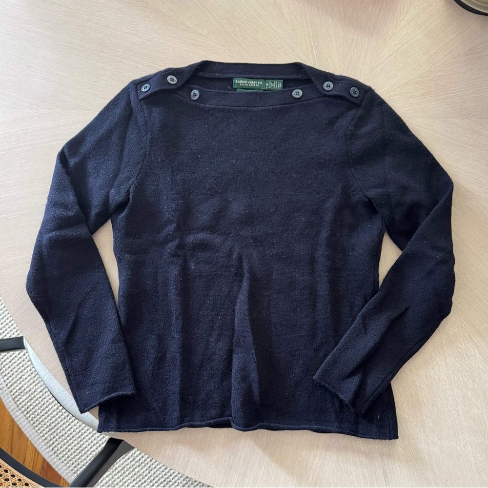 Ralph Lauren Navy Blue Button-Shoulder Sweater